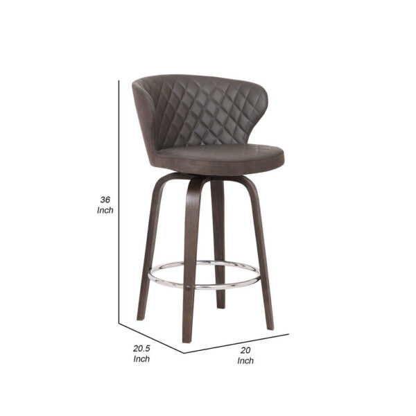 Curved Back Leatherette Barstool with Swivel Mechanism, Brown
