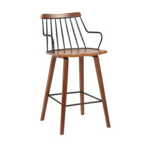 26 Inches Counter Height Barstool with Spindle Back, Brown and Black