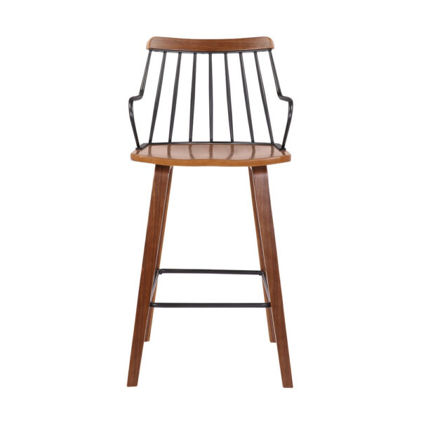 26 Inches Counter Height Barstool with Spindle Back, Brown and Black