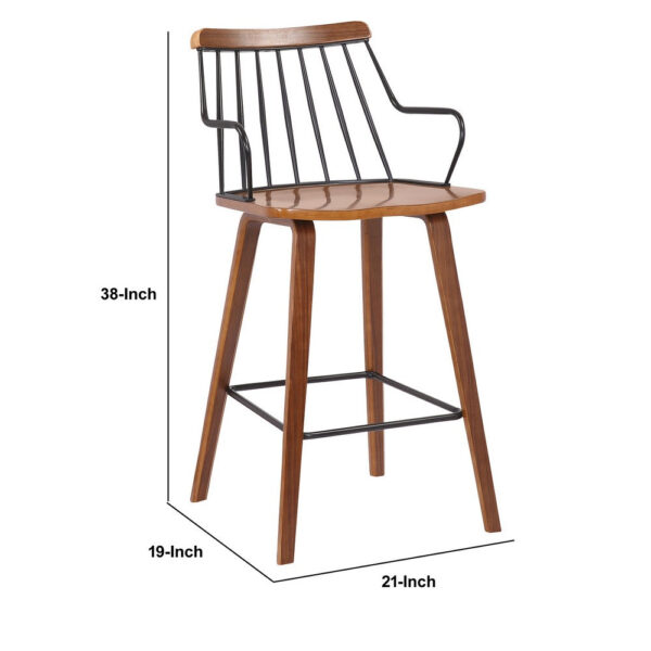26 Inches Counter Height Barstool with Spindle Back, Brown and Black