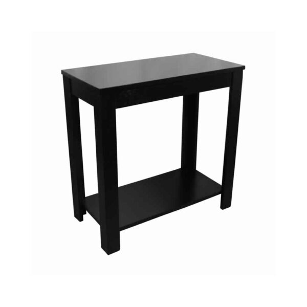 Wooden Chairside Table with Bottom Shelf and Block Legs, Black