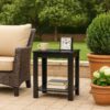 Wooden Chairside Table with Bottom Shelf and Block Legs, Black