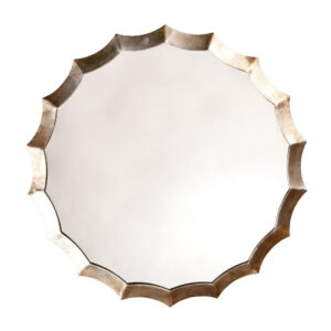 Round Mirror with Scalloped Metal Frame, Gold