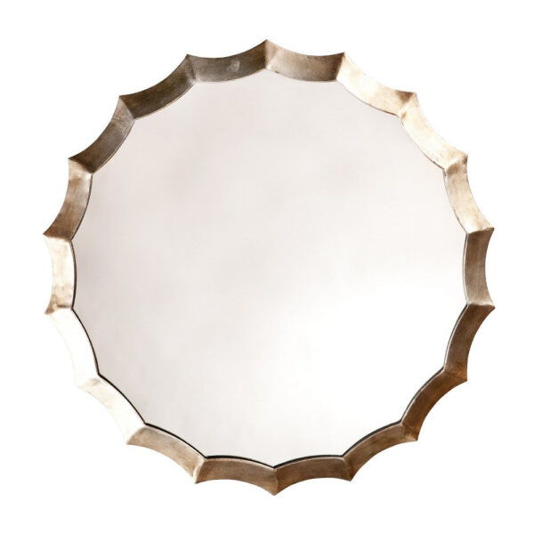 Round Mirror with Scalloped Metal Frame, Gold