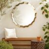 Round Mirror with Scalloped Metal Frame, Gold