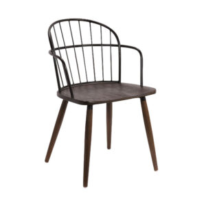Metal Frame Side Chair with Open Backrest, Black and Brown