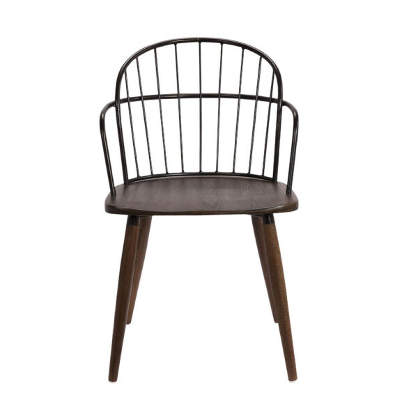 Metal Frame Side Chair with Open Backrest, Black and Brown