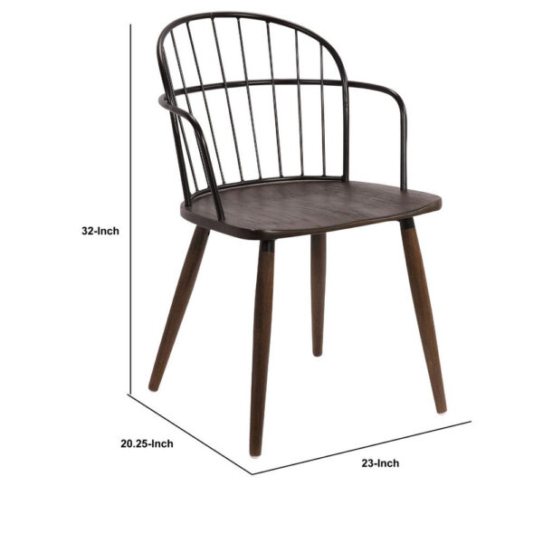 Metal Frame Side Chair with Open Backrest, Black and Brown
