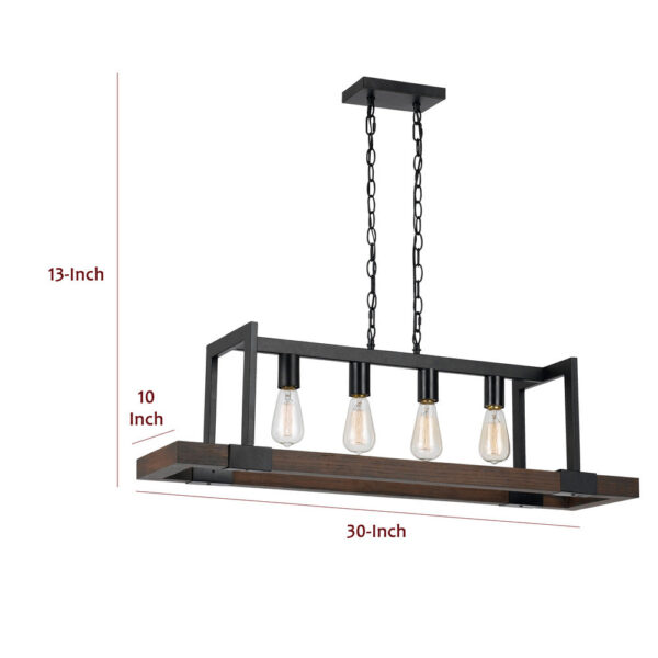 60 X 4 Watt Wood and Metal Chandelier with 6 Foot Chain, Brown and Black