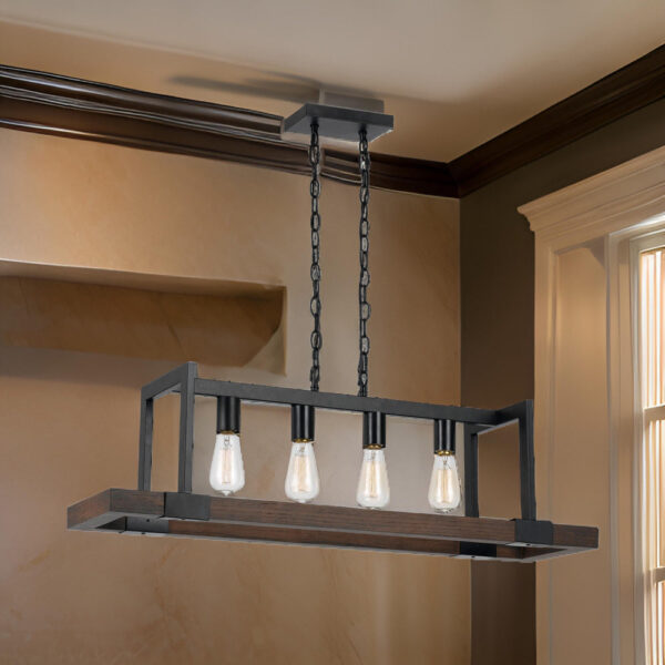 60 X 4 Watt Wood and Metal Chandelier with 6 Foot Chain, Brown and Black