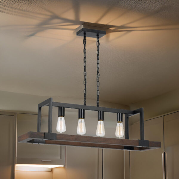 60 X 4 Watt Wood and Metal Chandelier with 6 Foot Chain, Brown and Black
