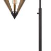 Tubular Metal Downbridge Floor Lamp with Wooden Accents, Black