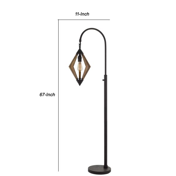 Tubular Metal Downbridge Floor Lamp with Wooden Accents, Black