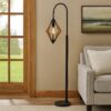 Tubular Metal Downbridge Floor Lamp with Wooden Accents, Black