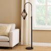 Tubular Metal Downbridge Floor Lamp with Wooden Accents, Black