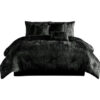 Jay 7 Piece King Comforter Set, Polyester Velvet, Deluxe Texture Black