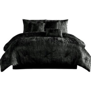 Jay 7 Piece King Comforter Set, Polyester Velvet, Deluxe Texture Black