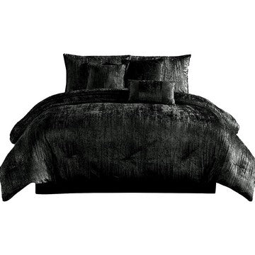 Jay 7 Piece King Comforter Set, Polyester Velvet, Deluxe Texture Black