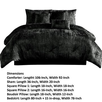 Jay 7 Piece King Comforter Set, Polyester Velvet, Deluxe Texture Black