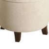 Button Tufted Velvet Upholstered Wooden Ottoman with Hidden Storage, Cream and Brown