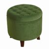 Button Tufted Velvet Upholstered Wooden Ottoman with Hidden Storage, Green and Brown