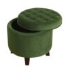 Button Tufted Velvet Upholstered Wooden Ottoman with Hidden Storage, Green and Brown
