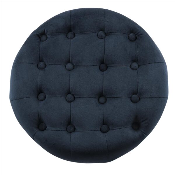 Button Tufted Velvet Upholstered Wooden Ottoman with Hidden Storage, Dark Blue and Brown