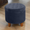 Button Tufted Velvet Upholstered Wooden Ottoman with Hidden Storage, Dark Blue and Brown