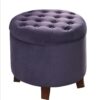 Button Tufted Velvet Upholstered Wooden Ottoman with Hidden Storage, Purple and Brown