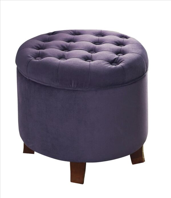Button Tufted Velvet Upholstered Wooden Ottoman with Hidden Storage, Purple and Brown