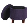 Button Tufted Velvet Upholstered Wooden Ottoman with Hidden Storage, Purple and Brown
