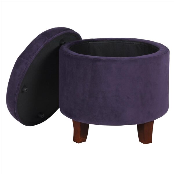 Button Tufted Velvet Upholstered Wooden Ottoman with Hidden Storage, Purple and Brown
