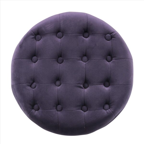 Button Tufted Velvet Upholstered Wooden Ottoman with Hidden Storage, Purple and Brown
