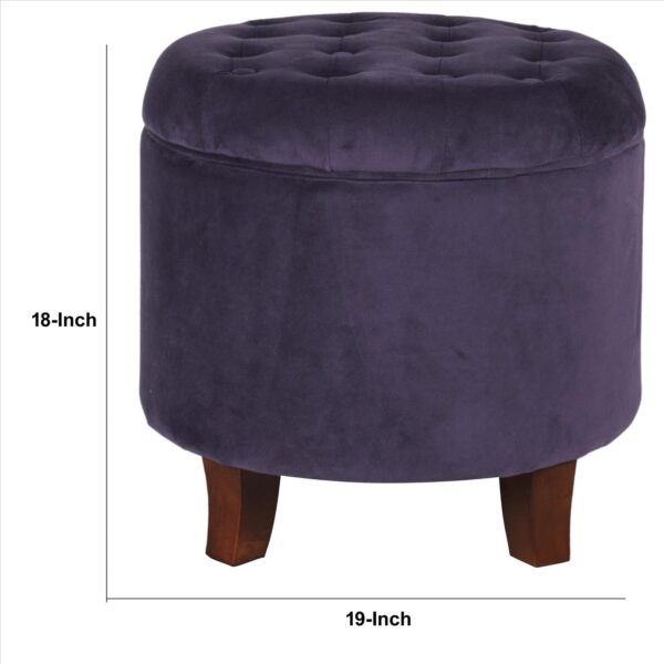 Button Tufted Velvet Upholstered Wooden Ottoman with Hidden Storage, Purple and Brown