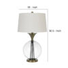 46 Inch Metal And Glass Globe Table Lamp, Dimmer, Brass Finish