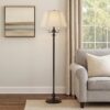 150 Watt 6 Way Metal Floor Lamp with Fabric Tapered Shade, Bronze