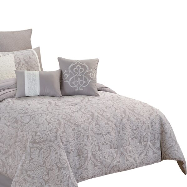 King Size 10 Piece Fabric Comforter Set with Medallion Prints, White