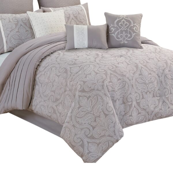 King Size 10 Piece Fabric Comforter Set with Medallion Prints, White