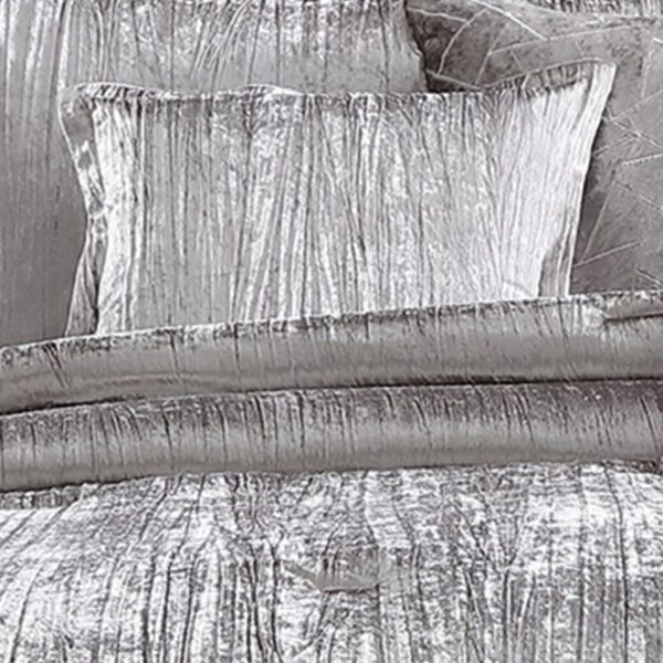 Queen Size 7 Piece Fabric Comforter Set with Crinkle Texture, Silver