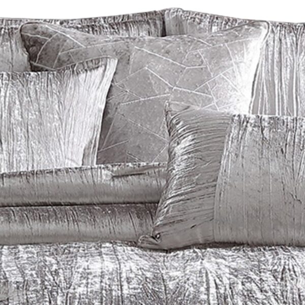 Queen Size 7 Piece Fabric Comforter Set with Crinkle Texture, Silver