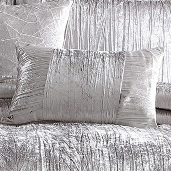 Queen Size 7 Piece Fabric Comforter Set with Crinkle Texture, Silver
