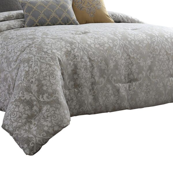 8 Piece Queen Polyester Comforter Set with Medallion Print, Gray and Gold