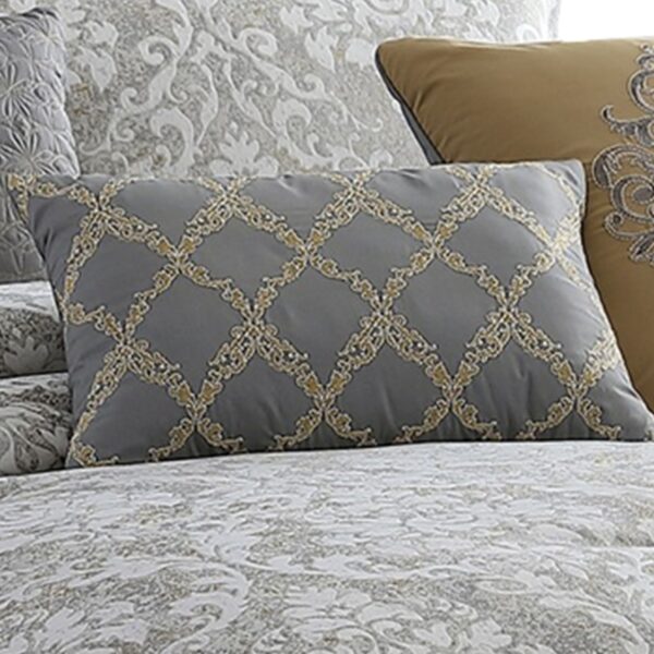 8 Piece Queen Polyester Comforter Set with Medallion Print, Gray and Gold