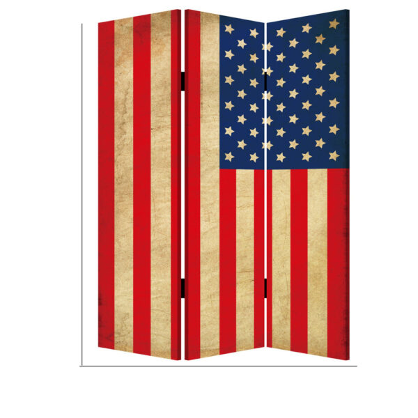 Alfie 71 Inch Folding Screen Room Divider, USA Stars and Stripes Design