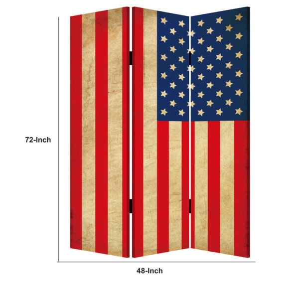 Alfie 71 Inch Folding Screen Room Divider, USA Stars and Stripes Design