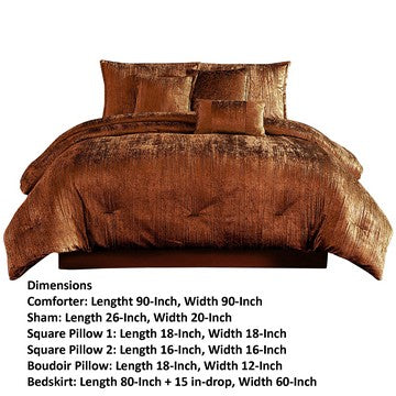 Jay 7 Piece Queen Comforter Set, Polyester Velvet, Deluxe Texture Copper