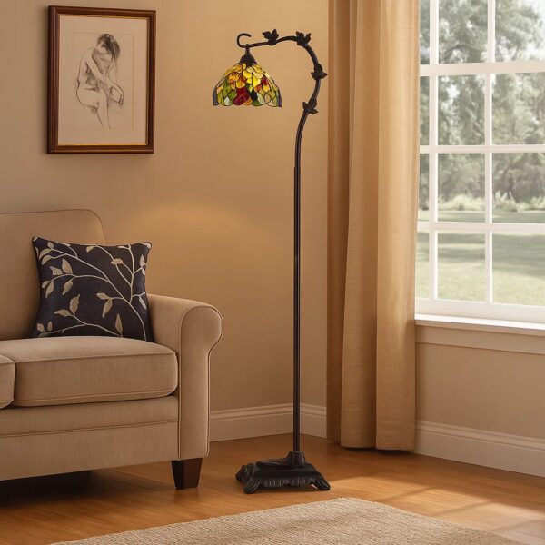 Downbridge Metal Tiffany Floor Lamp with Leaf Accents, Multicolor