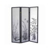 Naturistic Print Wood and Paper 3 Panel Room Divider, White and Black
