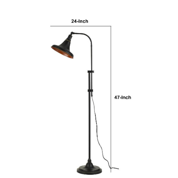 47 Inch Adjustable Metal Floor Lamp and Tapered Shade, Black