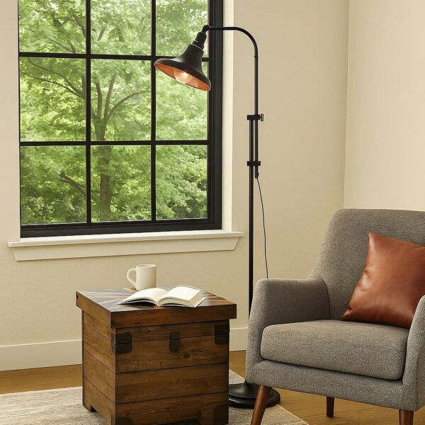 47 Inch Adjustable Metal Floor Lamp and Tapered Shade, Black